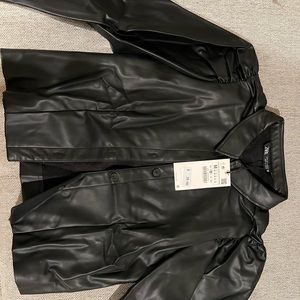 Faux leather black long sleeve top